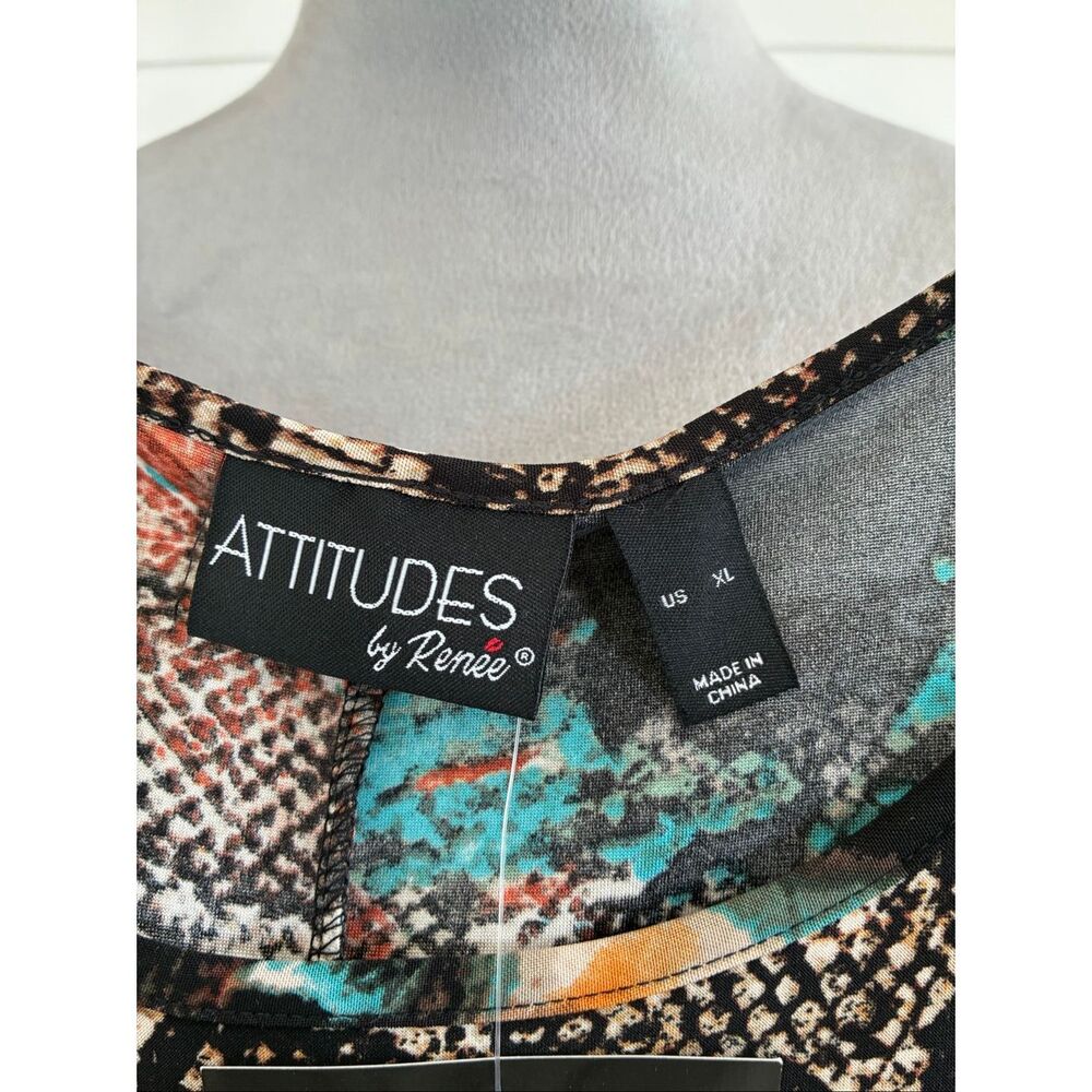 Attitudes Renee Butterfly Snake Jersey Elbow Sleeve Maxi Dress New  Sz XL - Picture 9 of 10